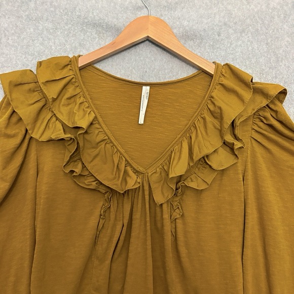 Anthropologie Top Size Large Ruffled Down V-Neck Shirt Ruffle Blouse‎ Holly Gold - Picture 4 of 8